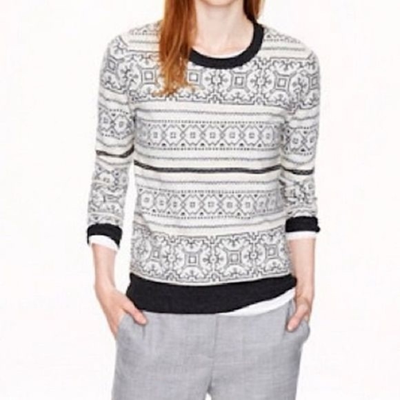 J Crew Sweater with Cashmere Fair Isle Gray Size XS Abstract Design - Picture 1 of 11